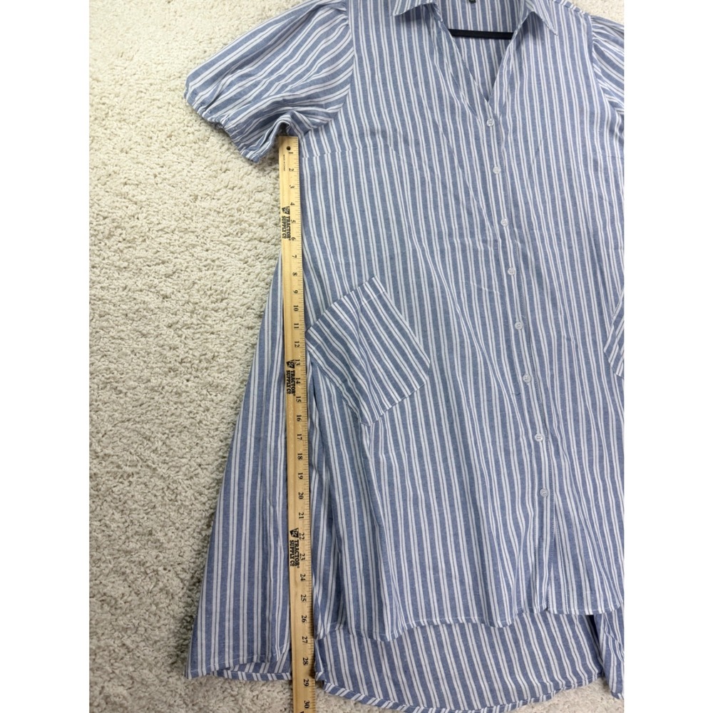 Anthropologie Meadow Rhodes Shirt Dress Size 1X Blue Stripe Puff Sleeve High-Low - Picture 9 of 9